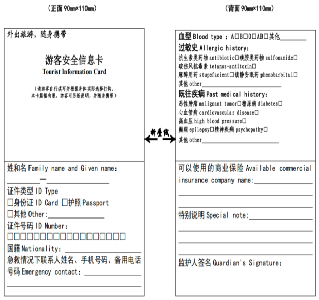 游客安全信息卡參考樣式